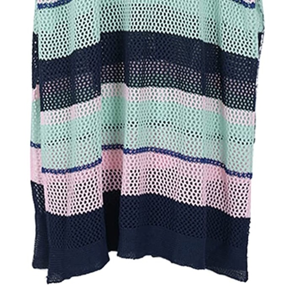 Fun Collared Open Crochet  Coverup Stripe Tunic OSFM - Picture 7 of 7